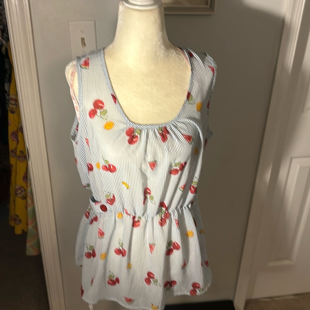 SUPER CUTE cherries, watermelon bananas and oranges sleeveless top